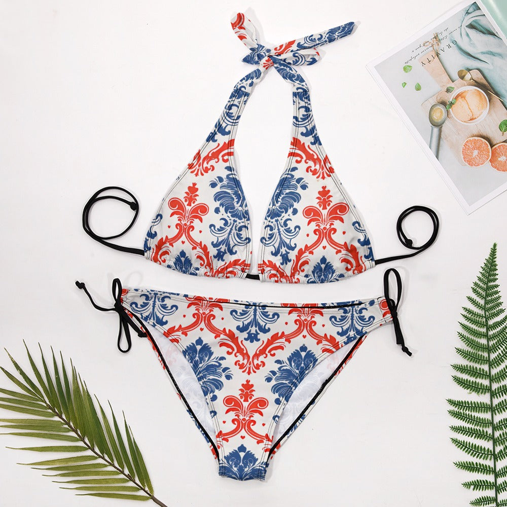 Ladies Red White and Blue Sexy V-Neck Bikini Swimsuit