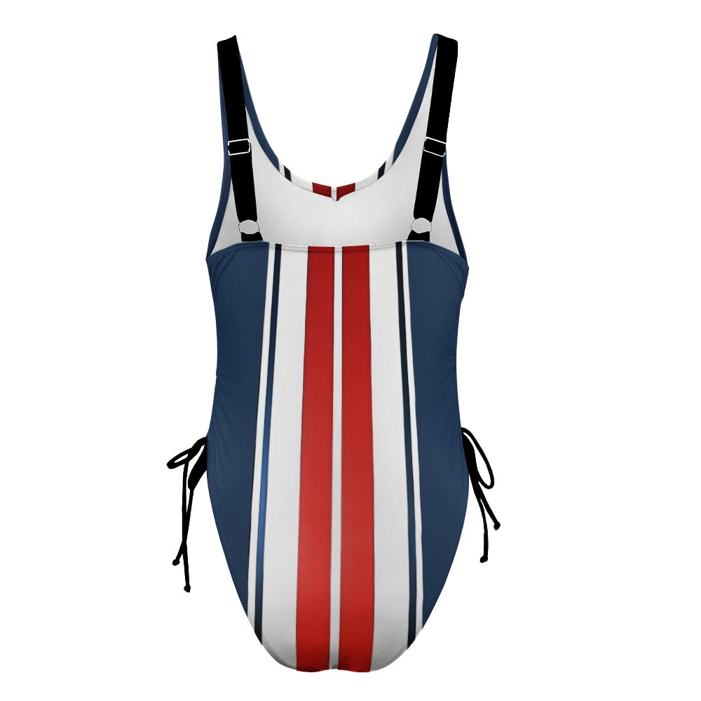 Red White and Blue Ladies Racing Stripe One Piece Swimsuit