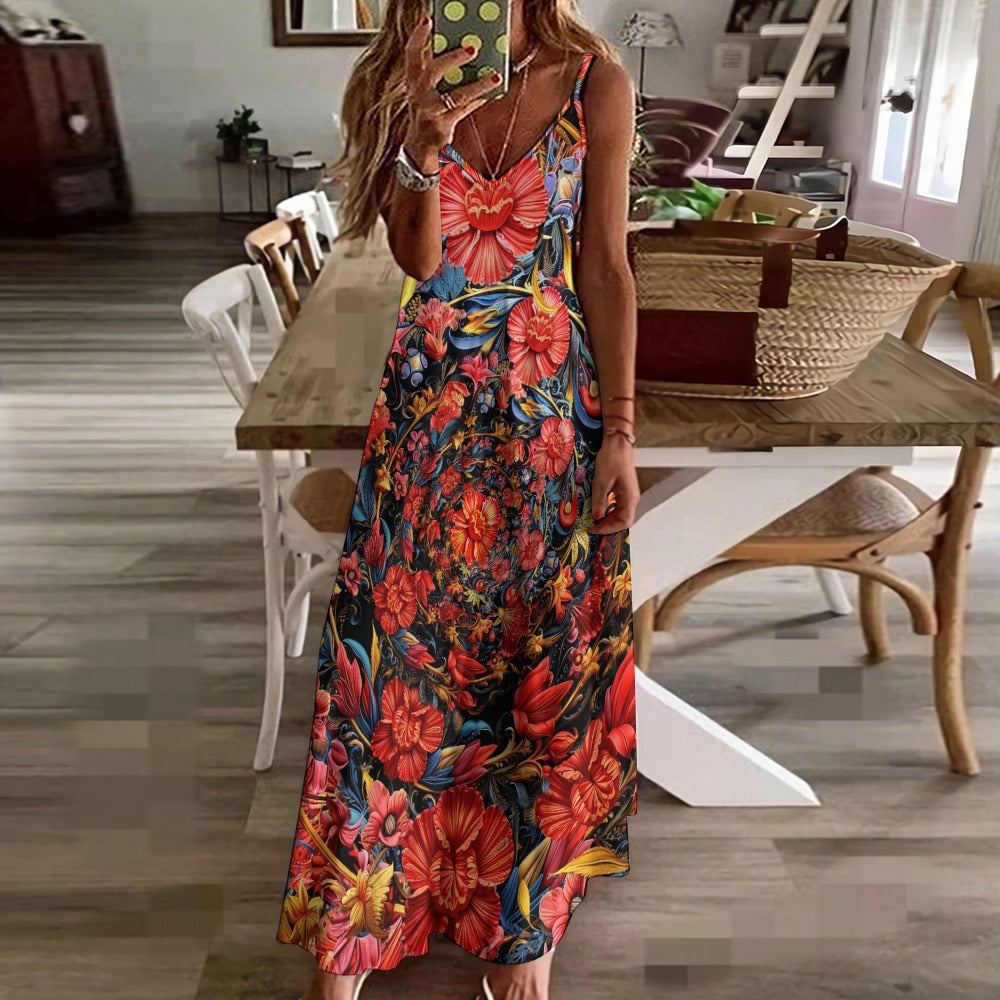 Floral Print Sling Ankle Long Dress