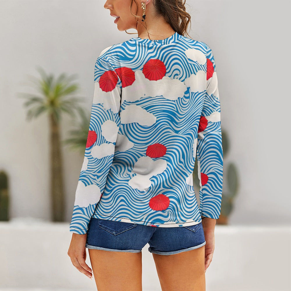Women's Red White and Blue Long Sleeve Shirt