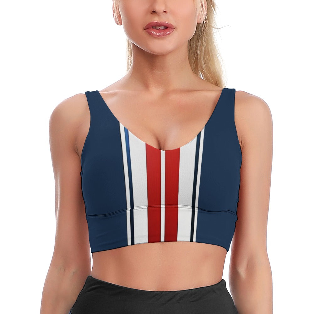 Red White and Blue Striped Women's Comfortable Texture Sports Bra
