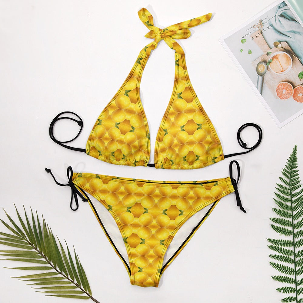 Ladies Sexy V-Neck Lemon Kaleidoscope Bikini Swimsuit
