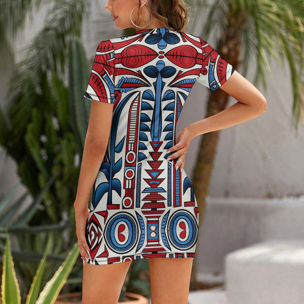 Red White and Blue Crew Neck Short Sleeve Dress