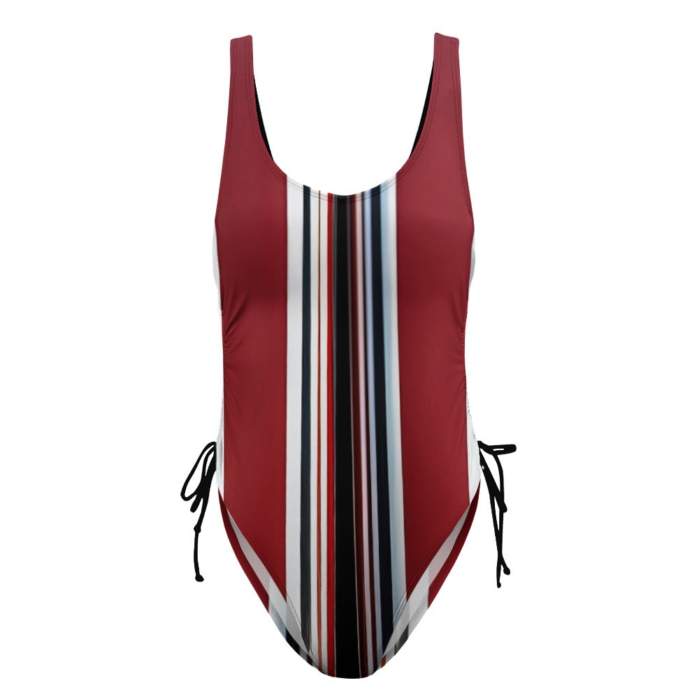 Ladies Red White and Black One Piece Swimsuit