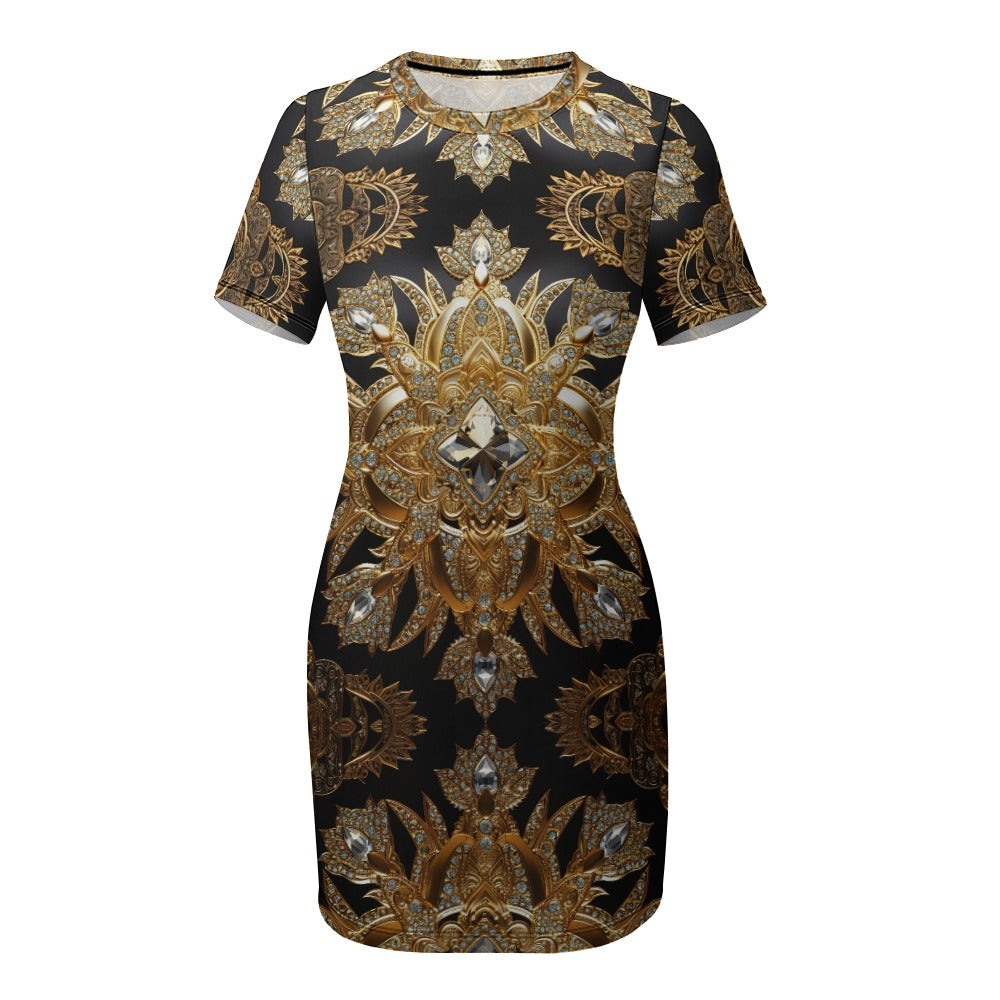 White Crew Neck Short Sleeve Dress