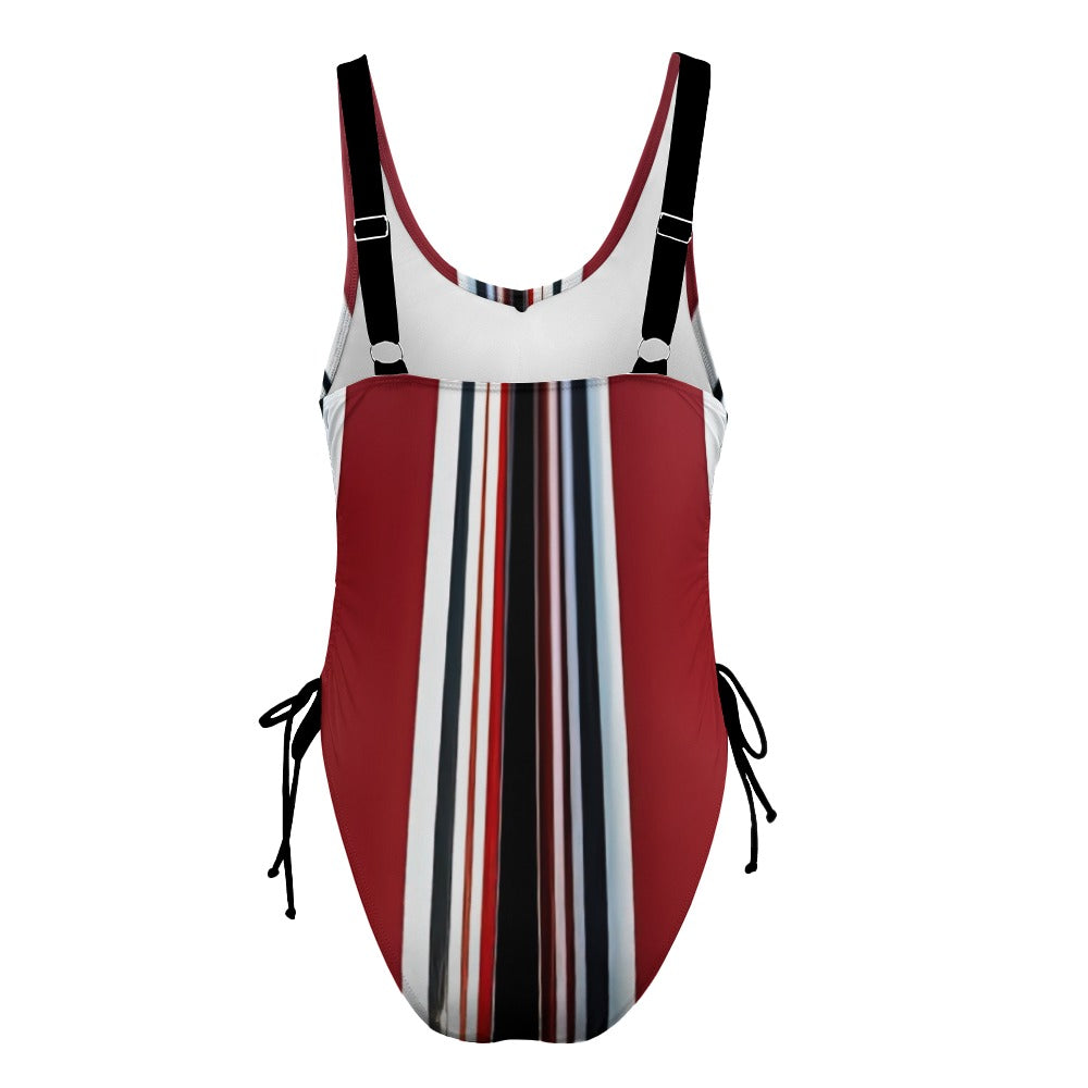 Ladies Red White and Black One Piece Swimsuit