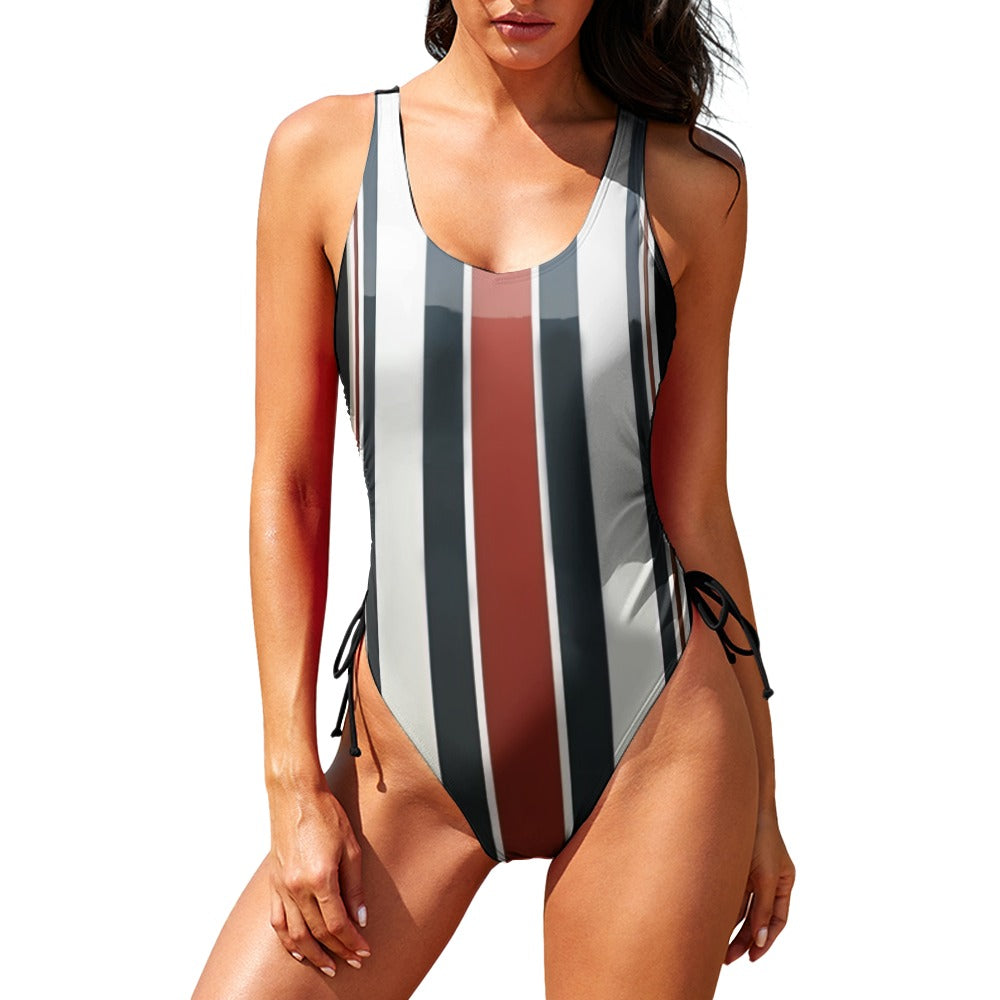 Ladies Racing Stripe One Piece Swimsuit