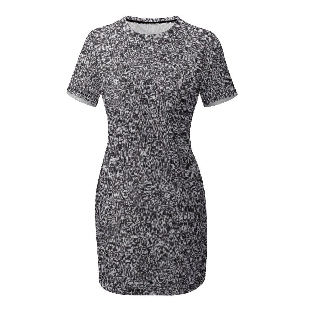 Black and White Crew Neck Short Sleeve Dress