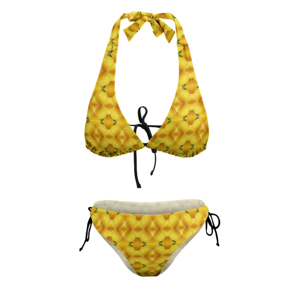 Ladies Sexy V-Neck Lemon Kaleidoscope Bikini Swimsuit