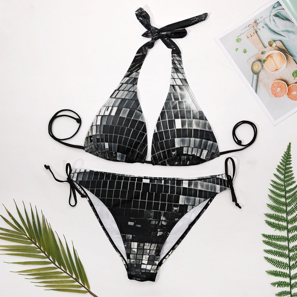 Ladies Black and White Disco Square Bikini Swimsuit