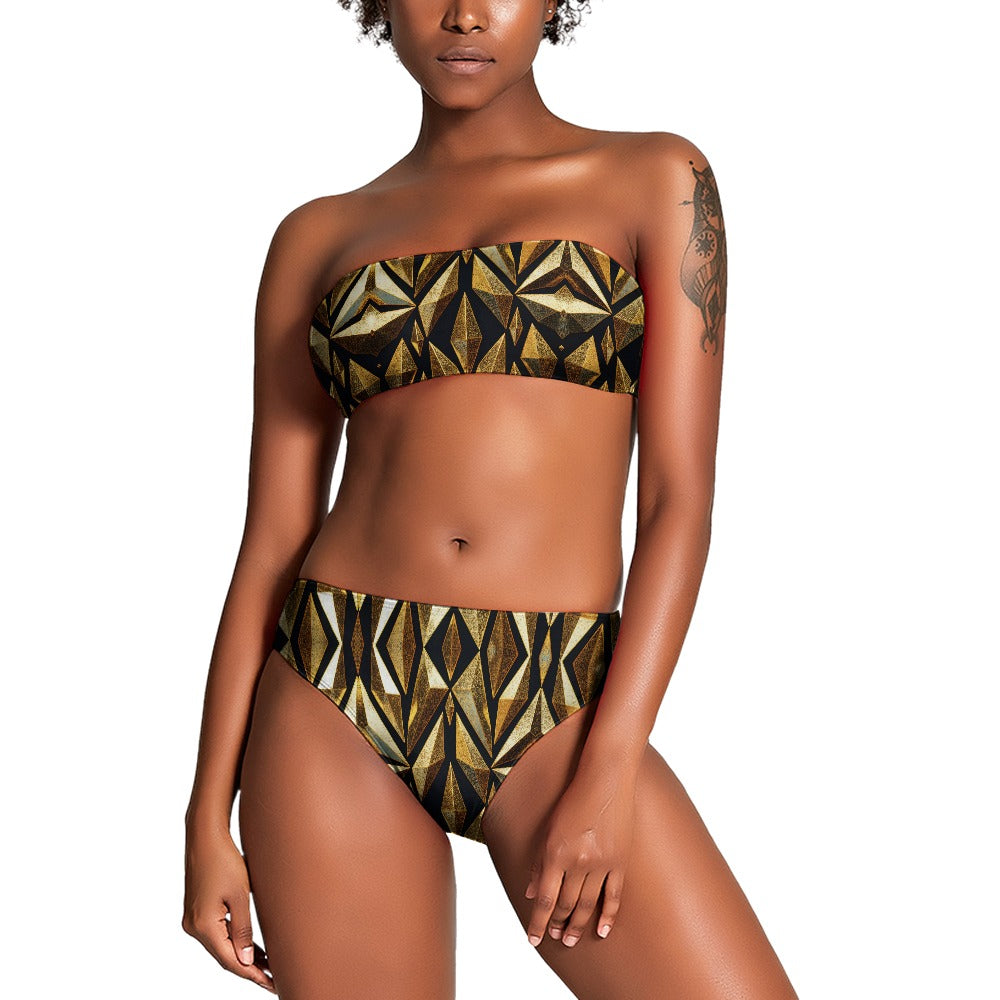 Retro Diamond and Gold Ladies Two Piece Bikini Swimsuit
