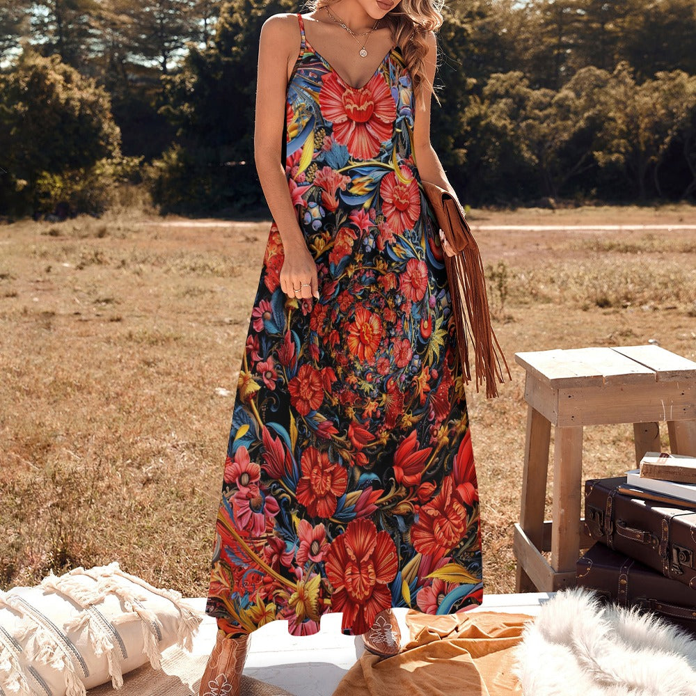 Floral Print Sling Ankle Long Dress