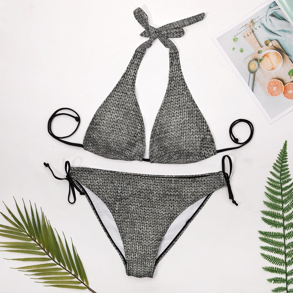 Knit Print V-Neck Bikini Swimsuit