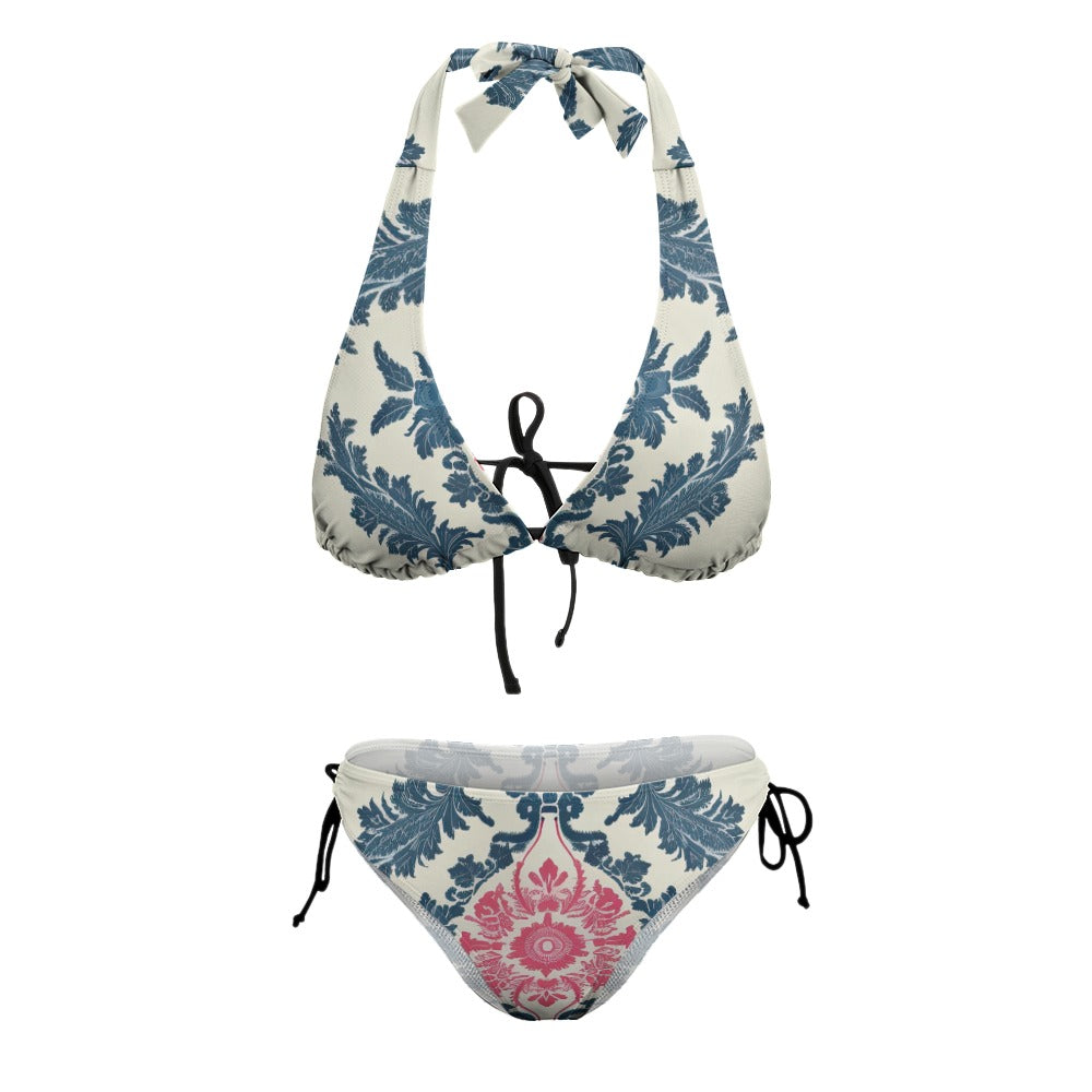 Ladies Blue and Red Sexy V-Neck Bikini Swimsuit