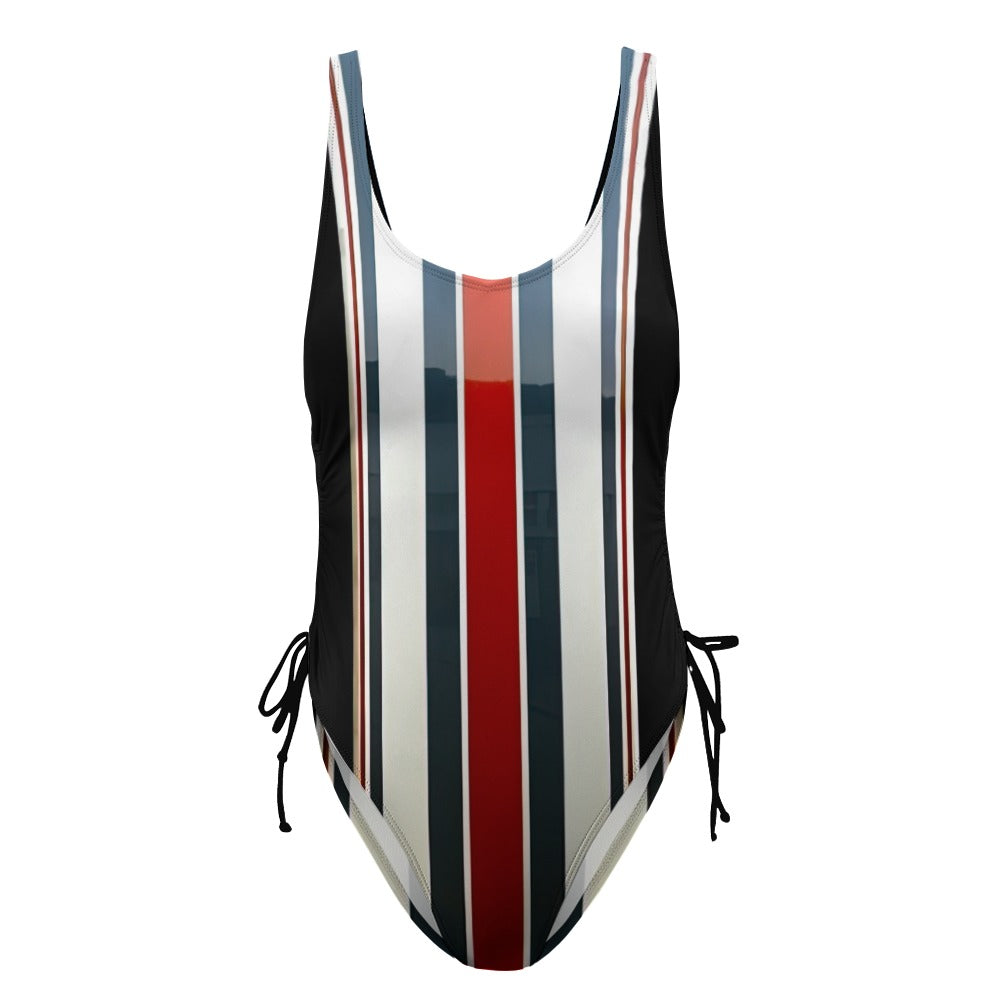 Ladies Racing Stripe One Piece Swimsuit