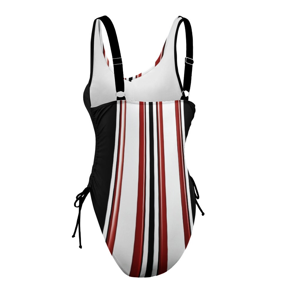 Ladies Black Red and White One Piece Swimsuit