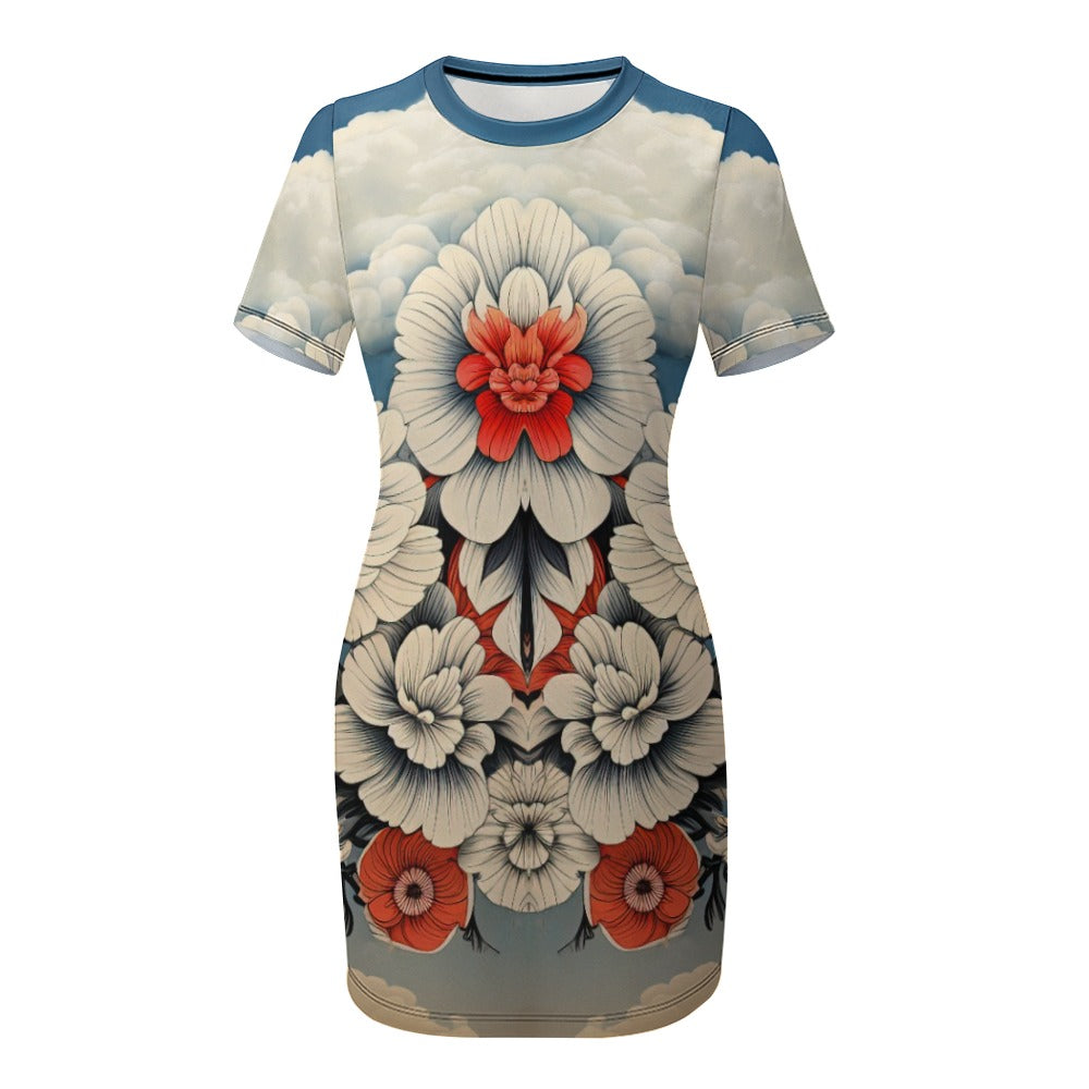 Red White and Blue Crew Neck Short Sleeve Dress