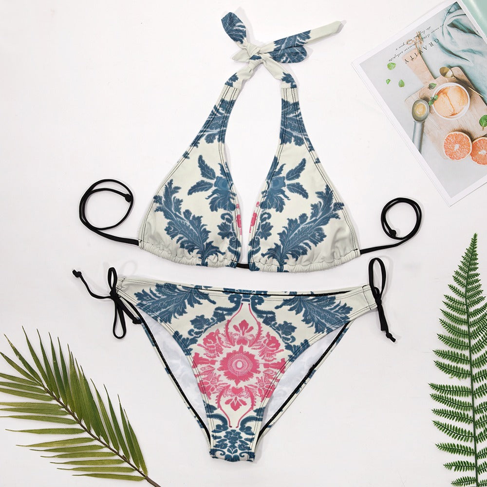 Ladies Blue and Red Sexy V-Neck Bikini Swimsuit