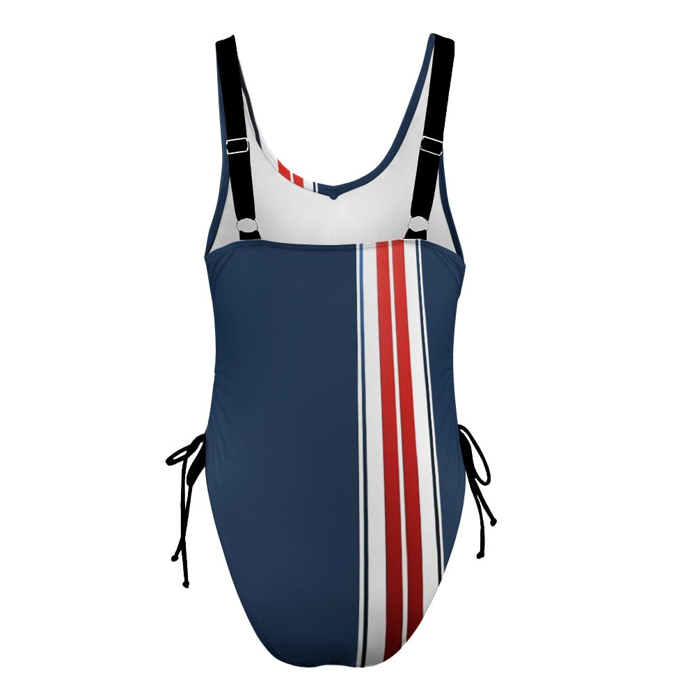 Ladies Navy Blue with Racing Stripe One Piece Swimsuit
