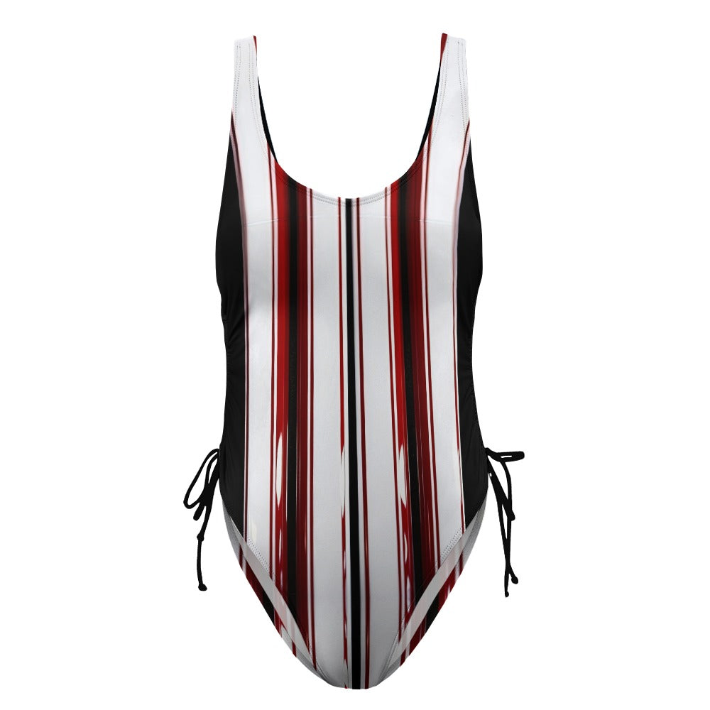Ladies Red White and Black One Piece Swimsuit