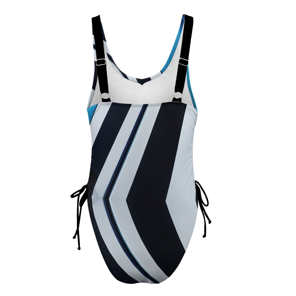 Ladies Black and Blue One Piece Swimsuit