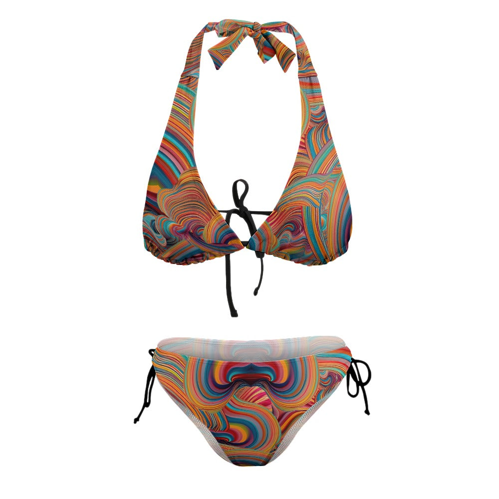 Ladies Sexy Psychedelic Rainbow V-Neck Bikini Swimsuit