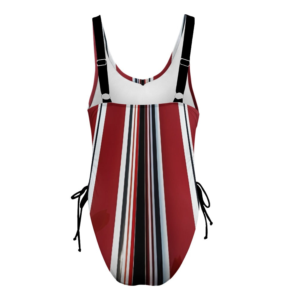 Ladies Red White and Black One Piece Swimsuit