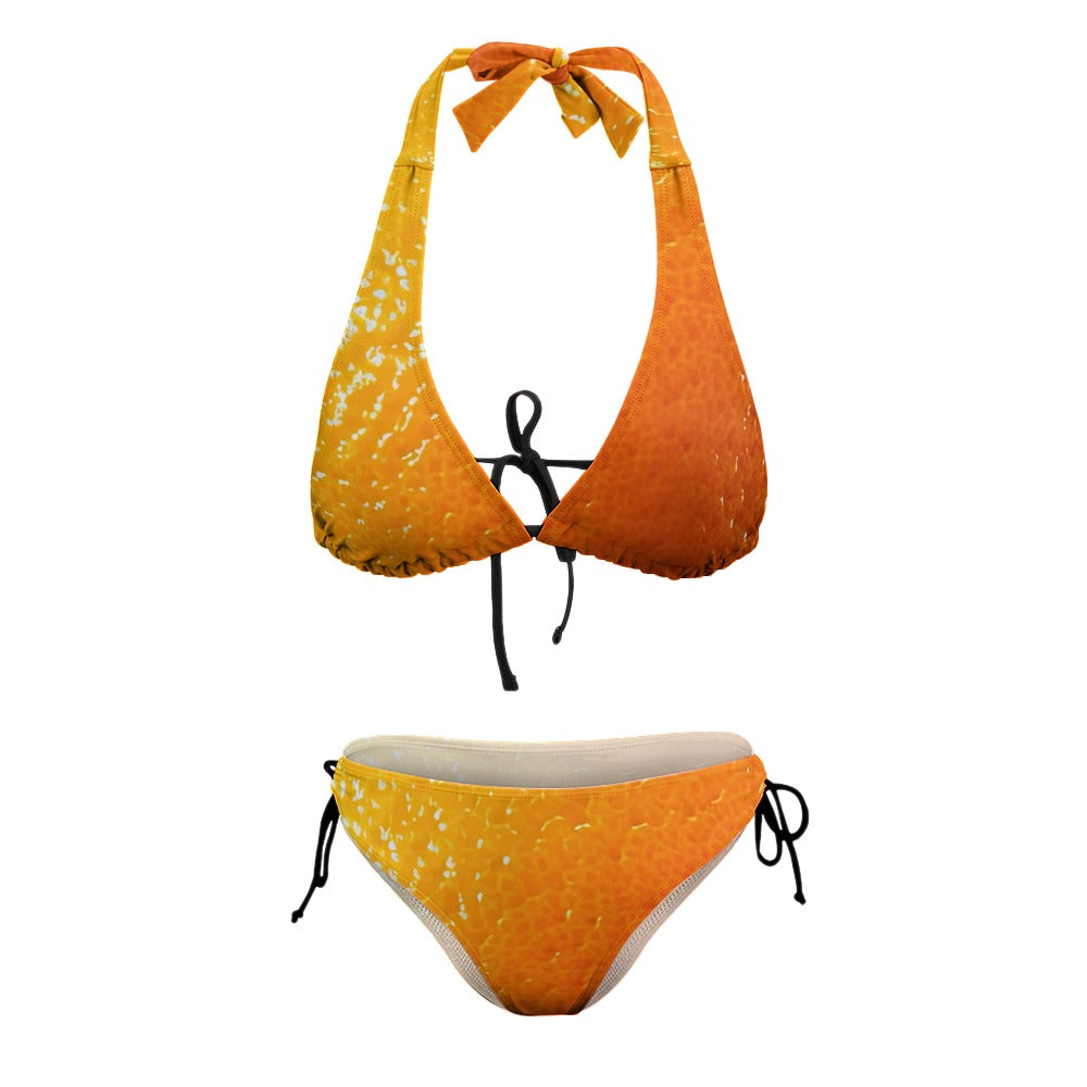 Ladies Sexy V-Neck Orange Bikini Swimsuit