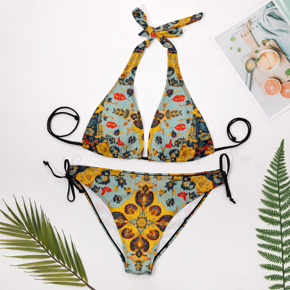 Ladies Baby Blue Sexy V-Neck Bikini Swimsuit