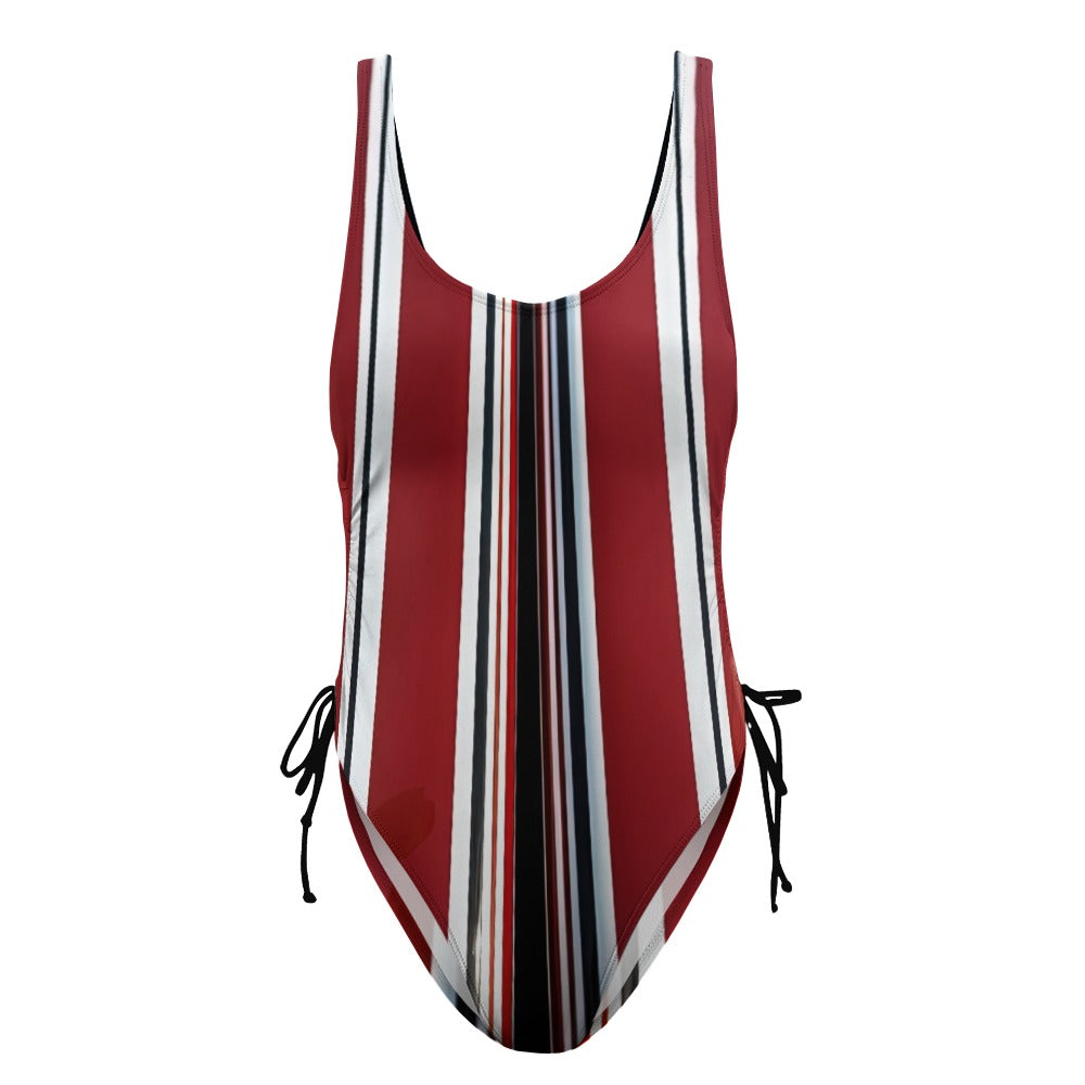 Ladies Red White and Black One Piece Swimsuit
