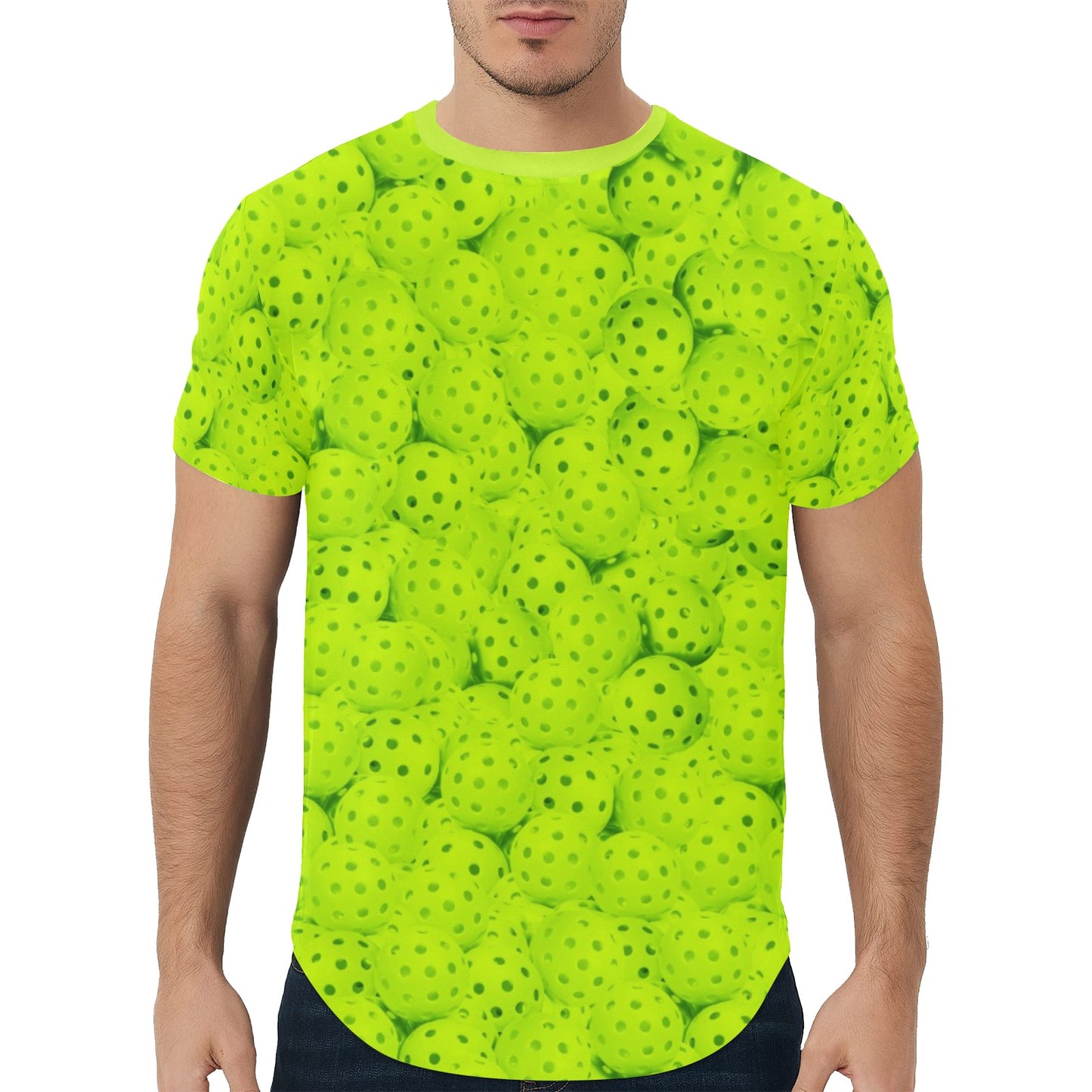 Neon Green Pickleball Curved Hem T-Shirt