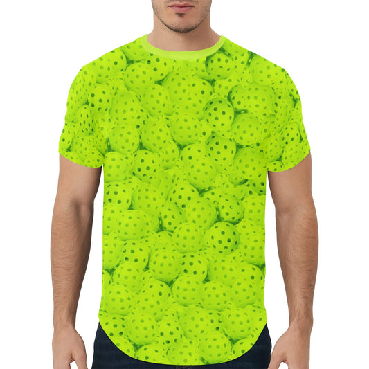 Neon Green Pickleball Curved Hem T-Shirt