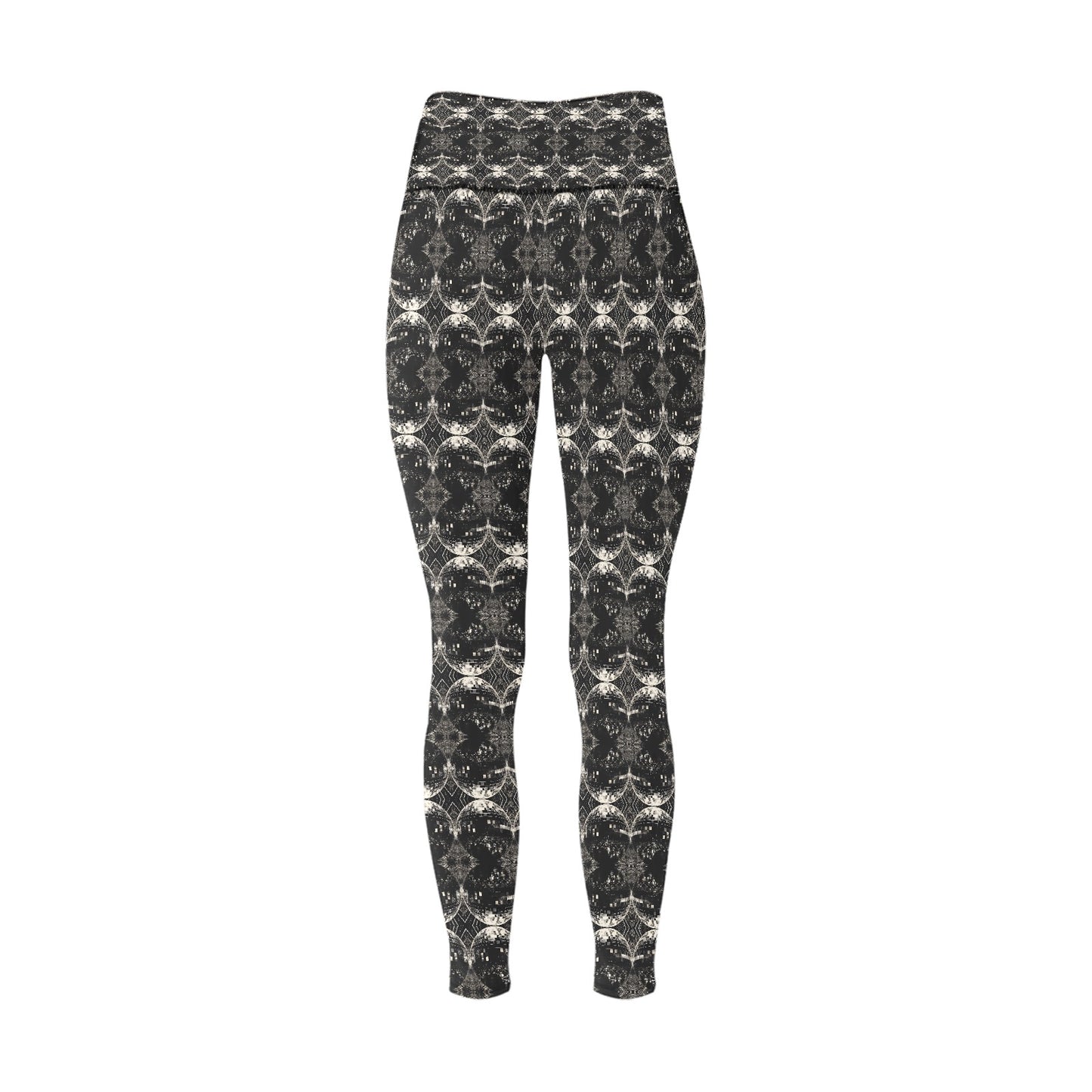 Women's Black and White Discoball Pattern High-Waisted Leggings