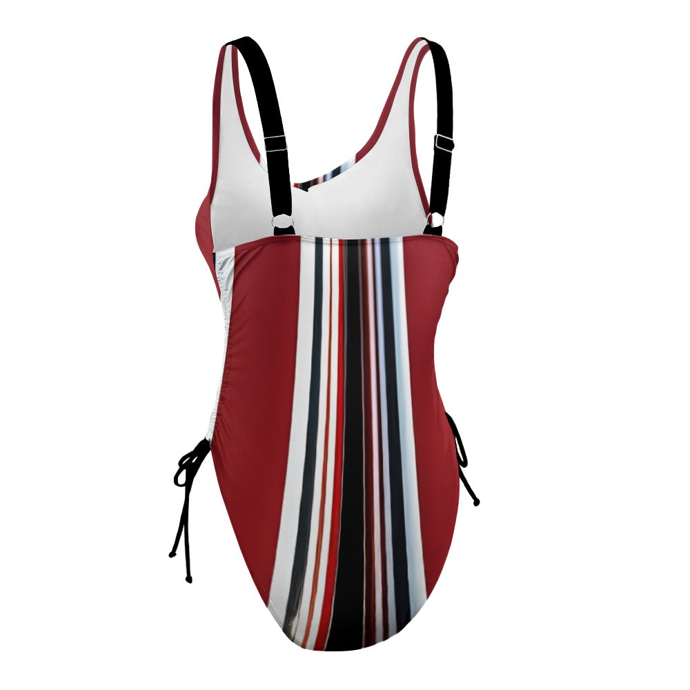 Ladies Red White and Black One Piece Swimsuit