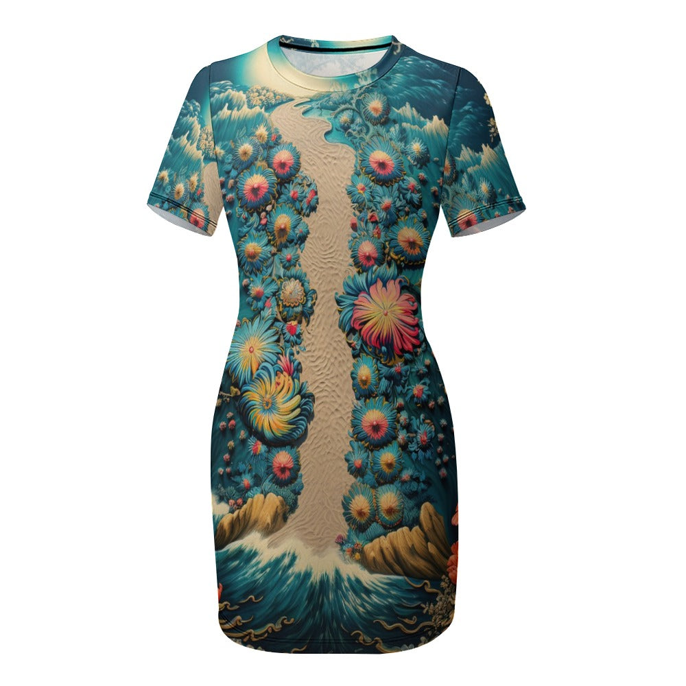 White Crew Neck Short Sleeve Dress
