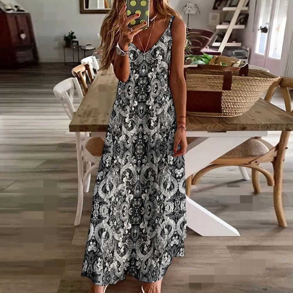 Black and White Sling Ankle Long Dress