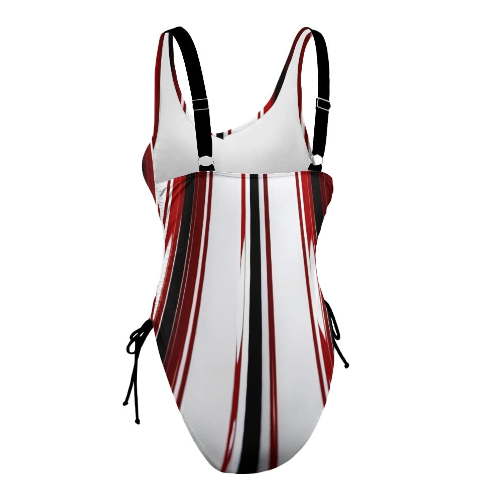 Ladies Red White and Black One Piece Swimsuit