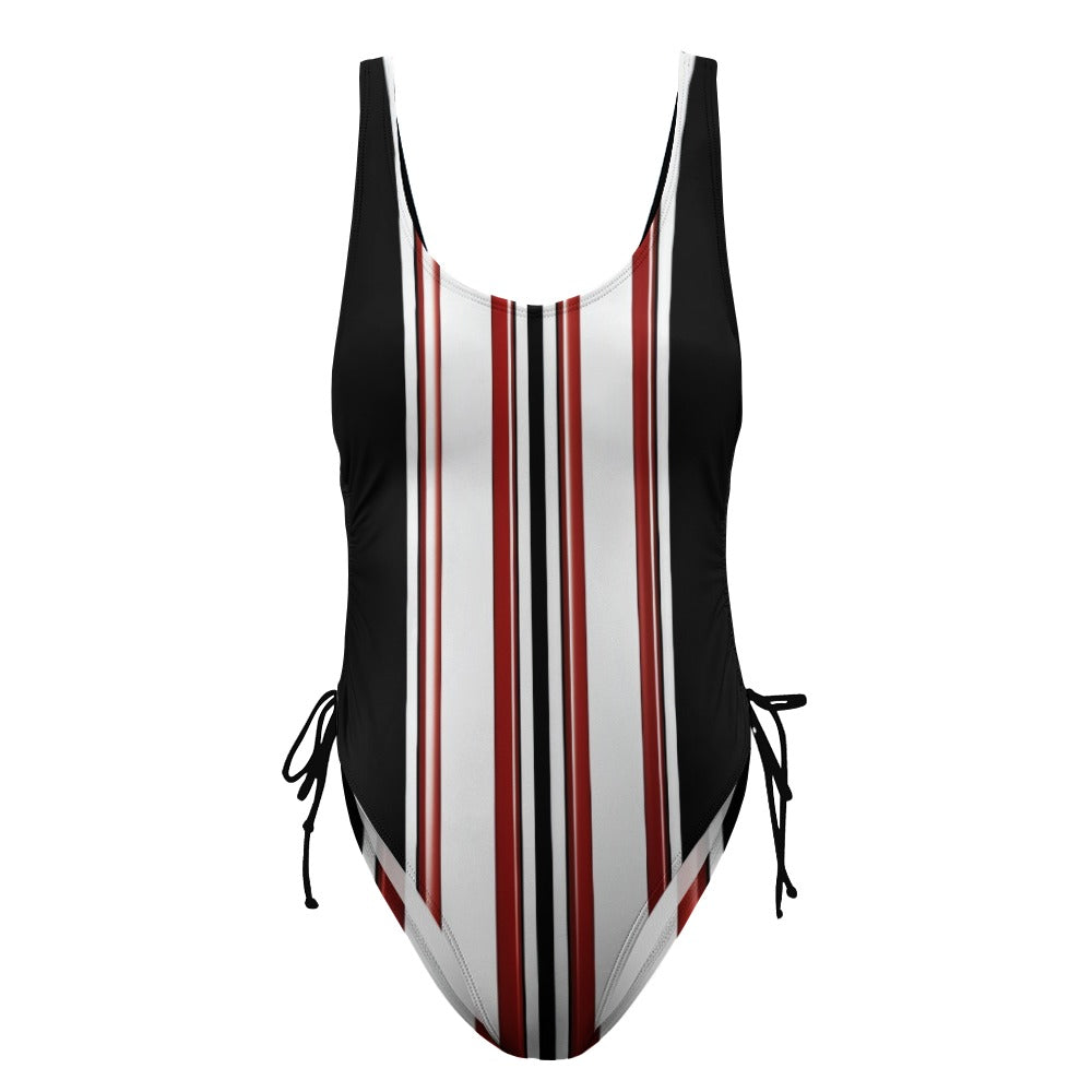 Ladies Black Red and White One Piece Swimsuit
