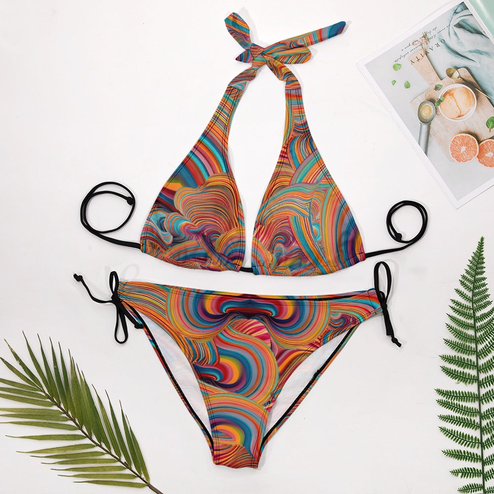 Ladies Sexy Psychedelic Rainbow V-Neck Bikini Swimsuit