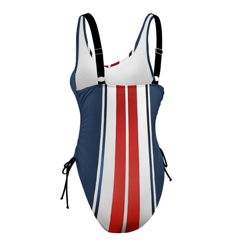 Red White and Blue Ladies Racing Stripe One Piece Swimsuit