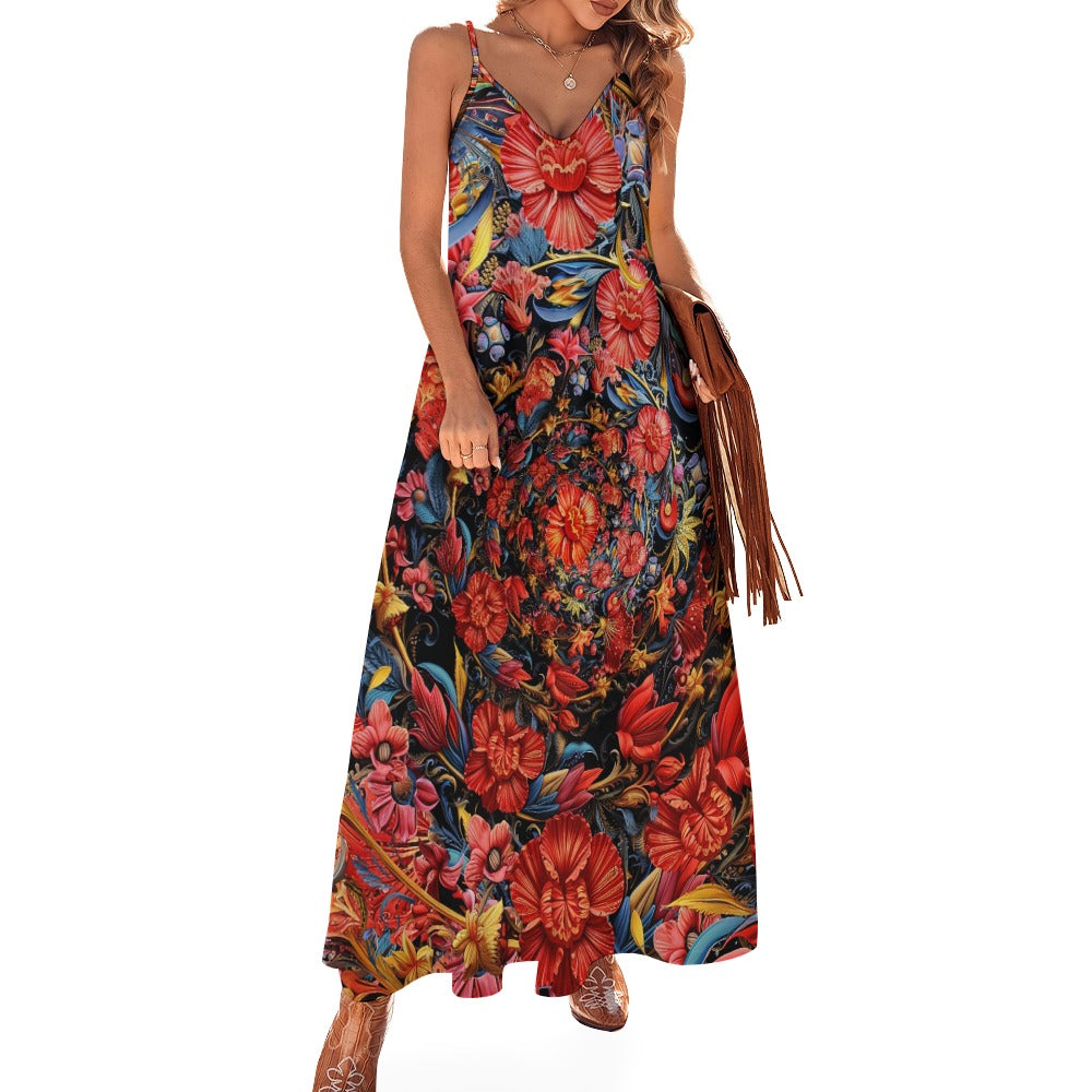 Floral Print Sling Ankle Long Dress