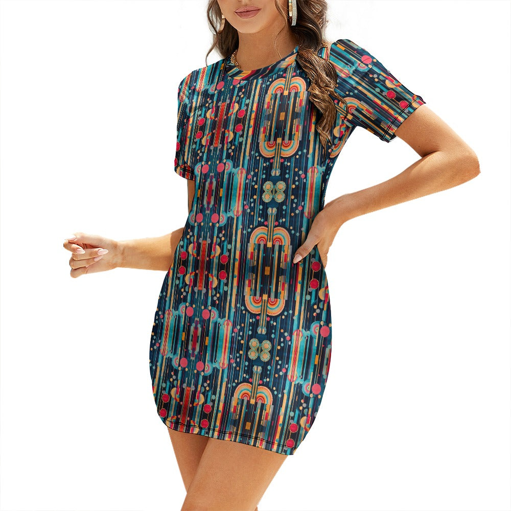 White Crew Neck Short Sleeve Dress