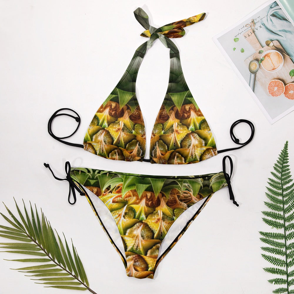 Ladies Sexy V-Neck Bikini Swimsuit Pineapple Theme