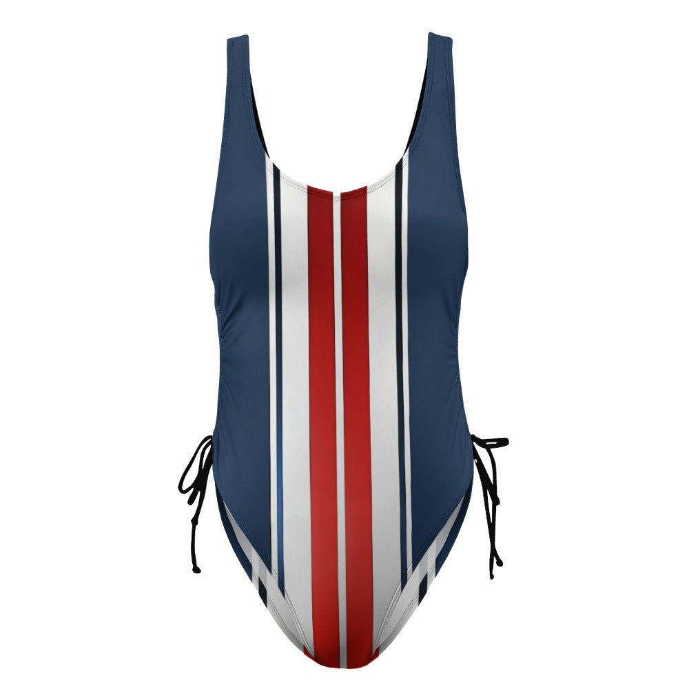 Red White and Blue Ladies Racing Stripe One Piece Swimsuit