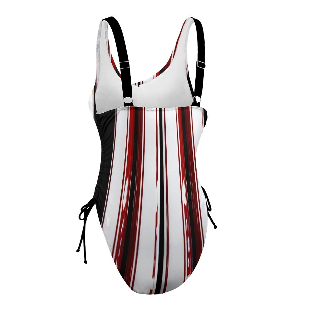 Ladies Red White and Black One Piece Swimsuit