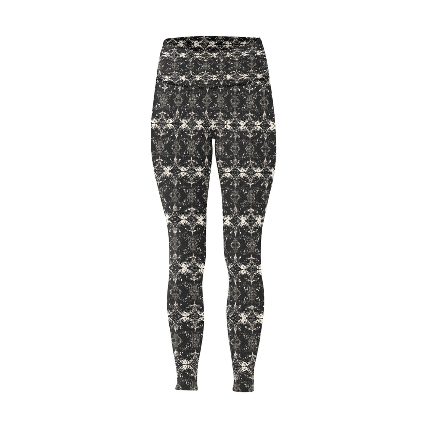 Women's Black and White Discoball Pattern High-Waisted Leggings