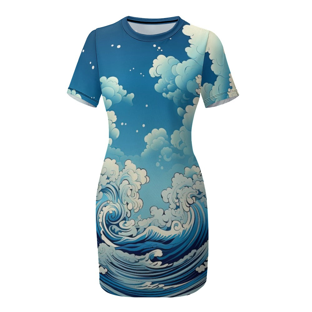 White Crew Neck Short Sleeve Dress