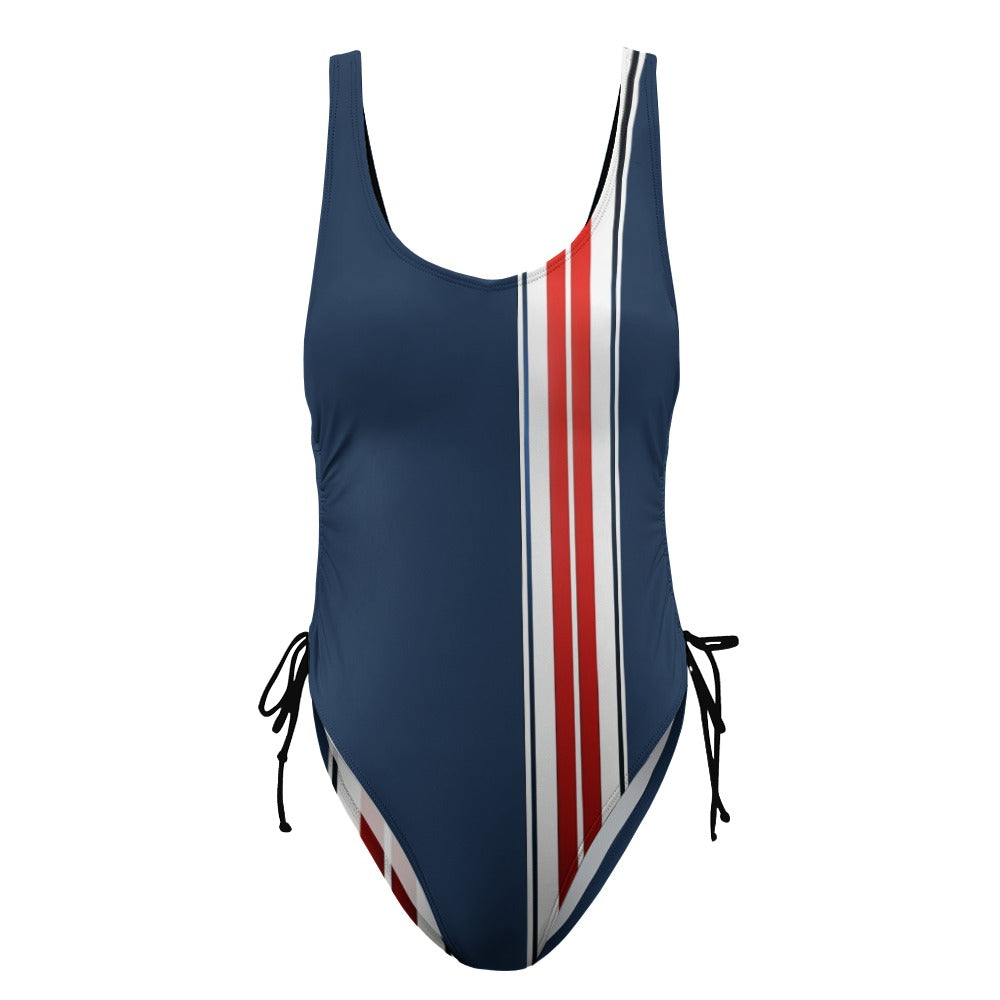 Ladies Navy Blue with Racing Stripe One Piece Swimsuit