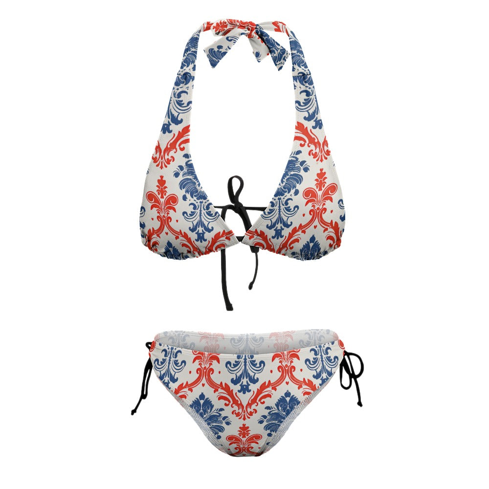 Ladies Red White and Blue Sexy V-Neck Bikini Swimsuit