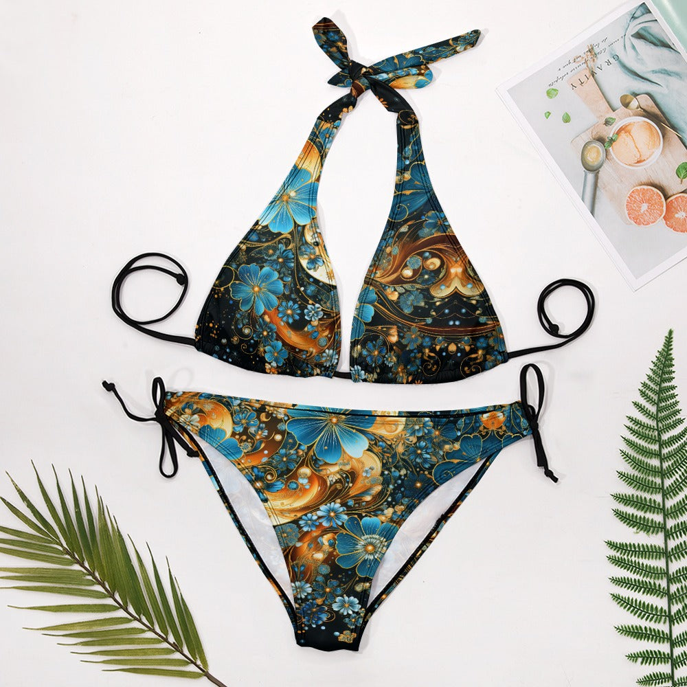 Ladies Gilded Floweres Sexy V-Neck Bikini Swimsuit